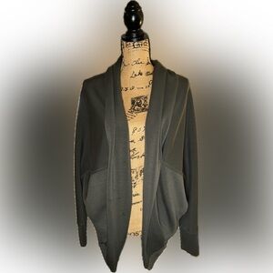 Spanx AirLuxe Plush Dark Green Cocoon Draped Comfy Cozy Cardigan Open Front XS